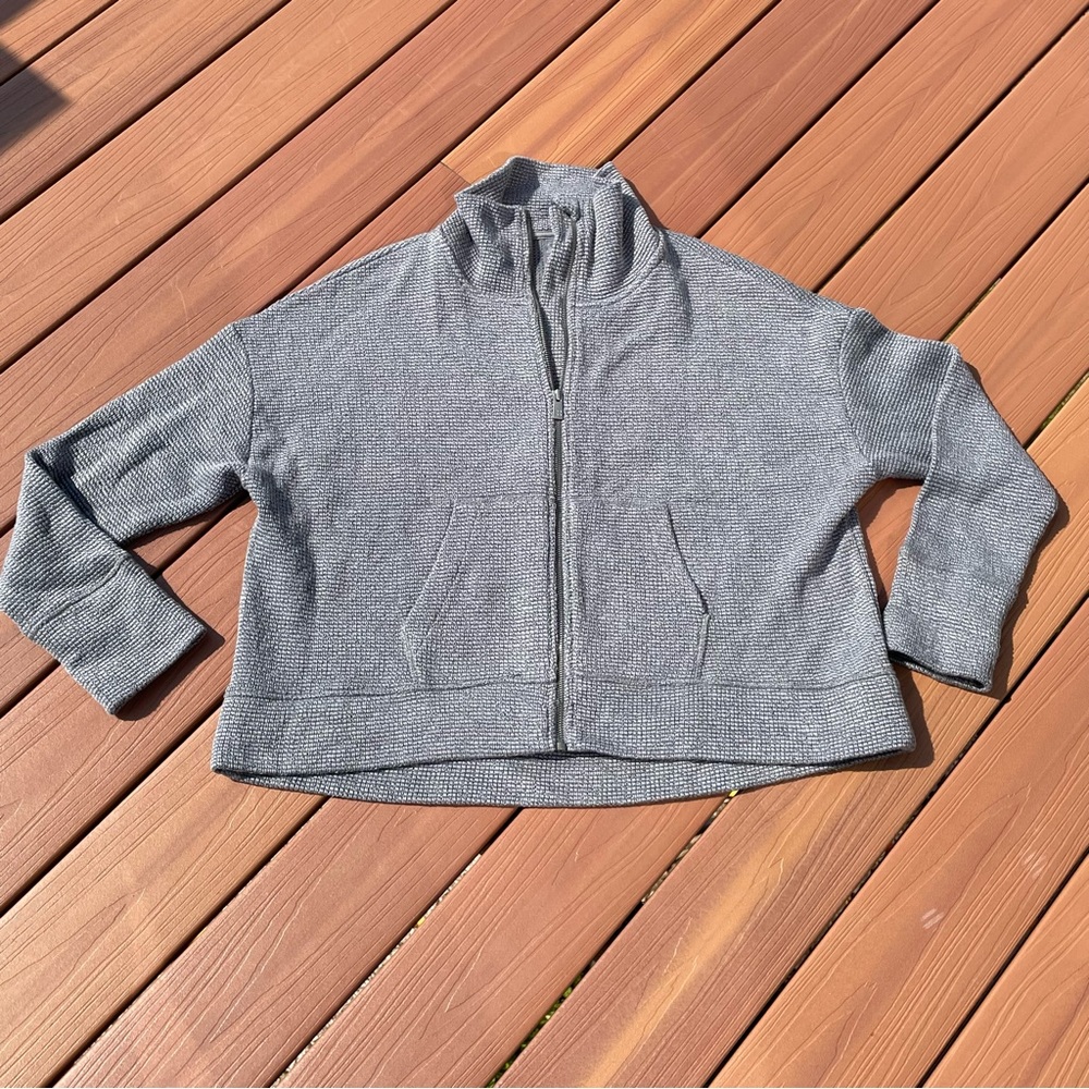 Sweaty Betty Restful Boucle zip up jacket sweater XL gray